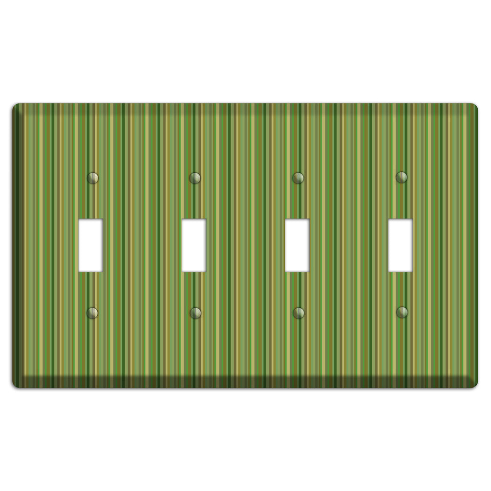 Multi Green Vertical Stripes 4 Toggle Wallplate