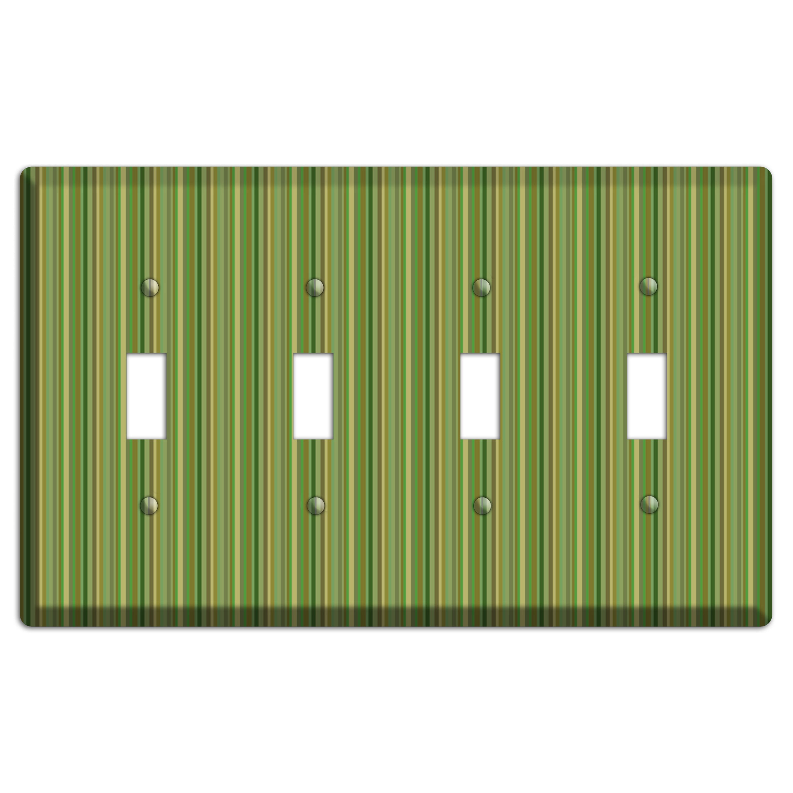 Multi Green Vertical Stripes 4 Toggle Wallplate