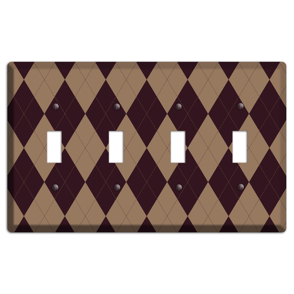 Burguny and Beige Argyle 4 Toggle Wallplate