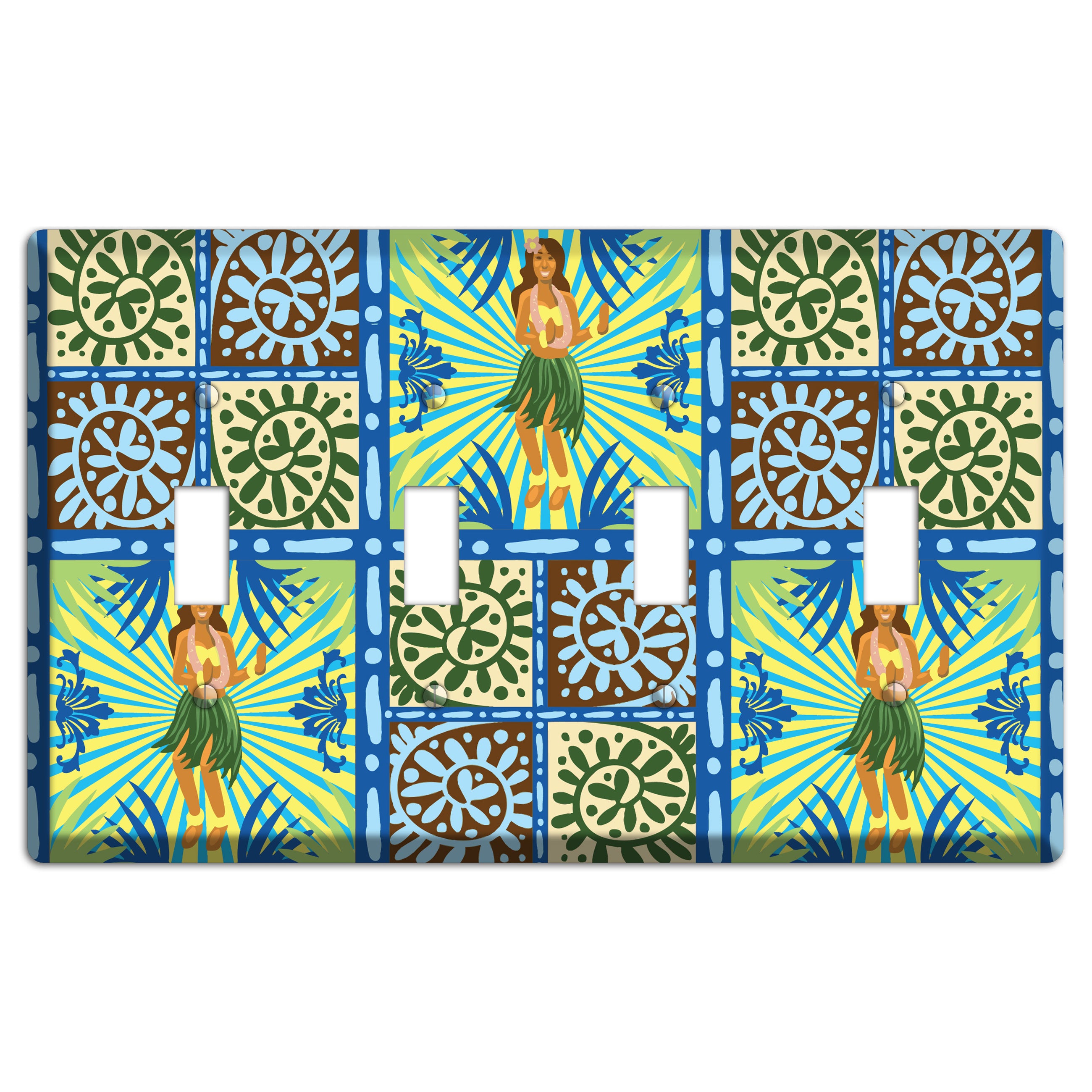 Blue and Green Hula 4 Toggle Wallplate