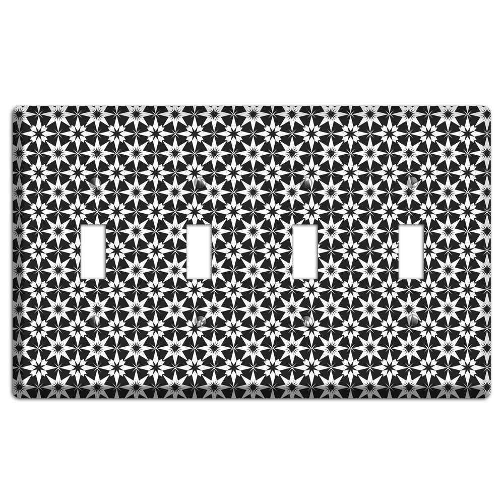 Black with White Foulard 4 Toggle Wallplate
