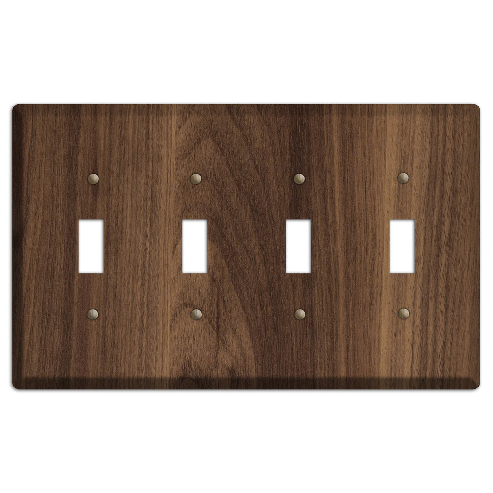 Unfinished Walnut Wood Four Toggle Switchplate