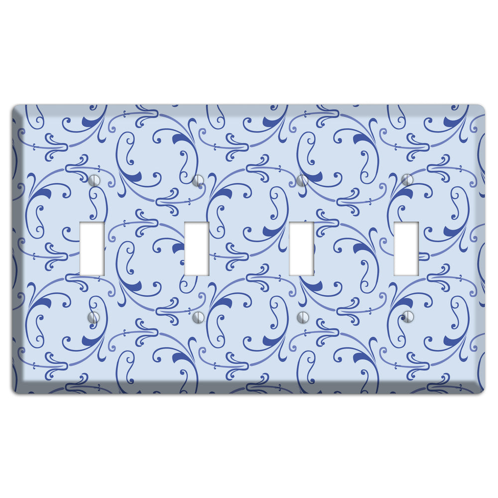 Light Blue Victorian Sprig 4 Toggle Wallplate