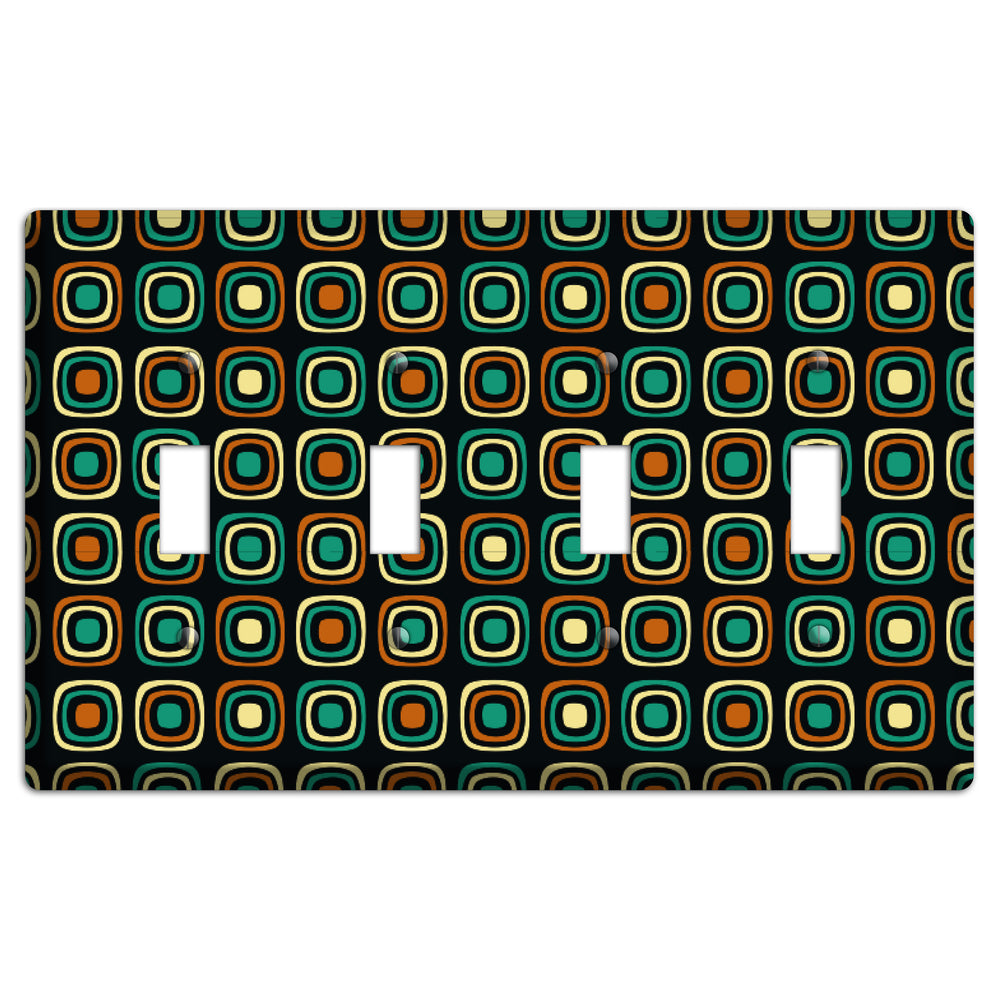 Multi Brown Umber Teal Retro Squares 4 Toggle Wallplate