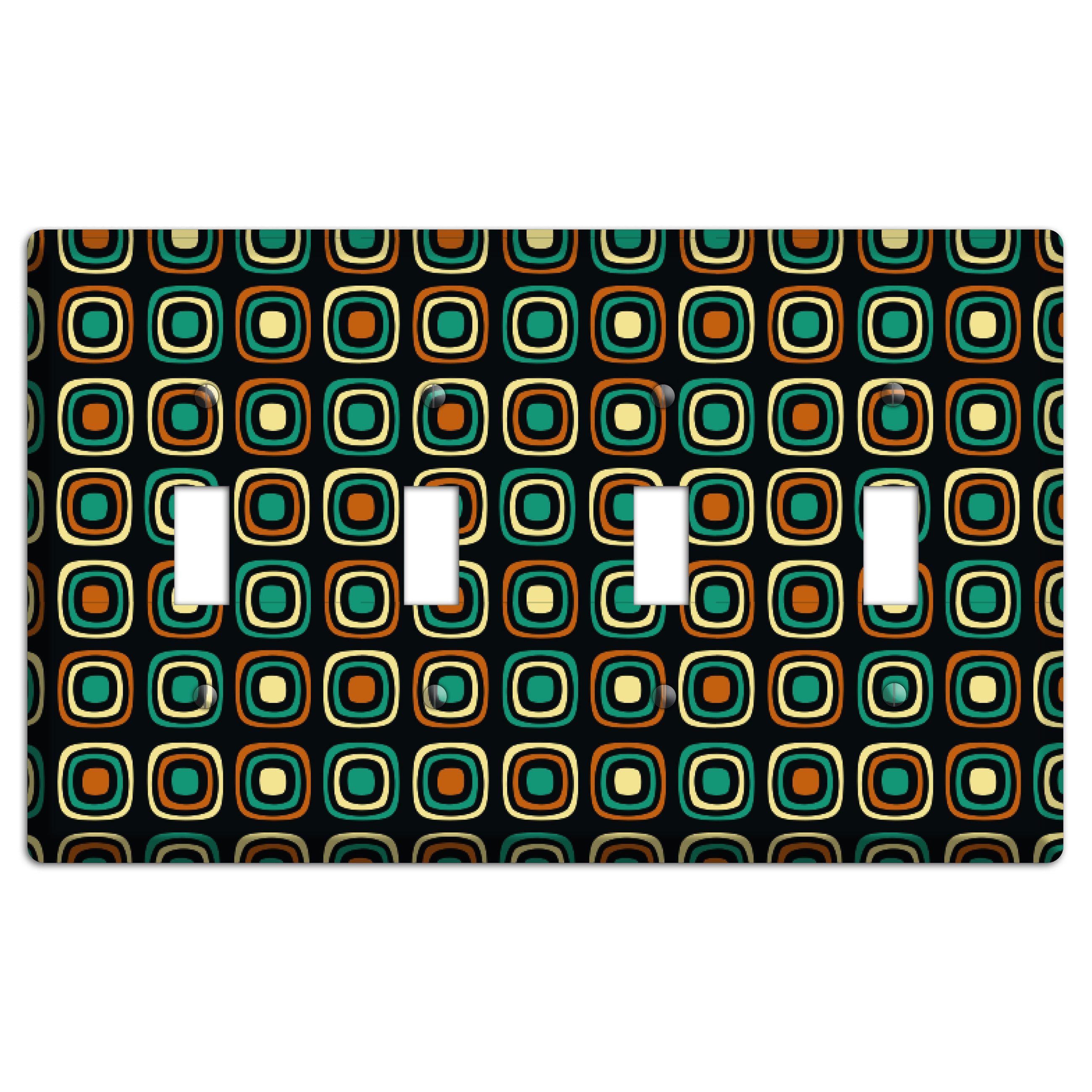 Multi Brown Umber Teal Retro Squares 4 Toggle Wallplate