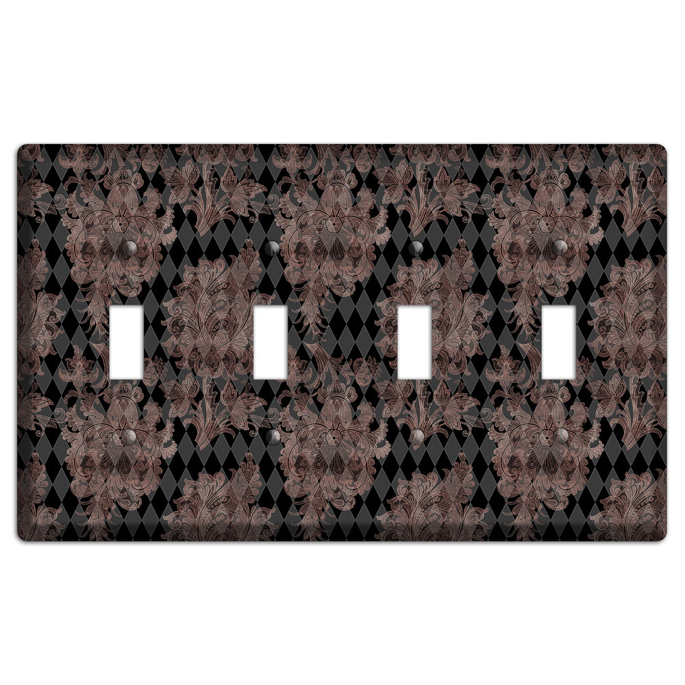 Black and Rose Ornate Diamond 4 Toggle Wallplate