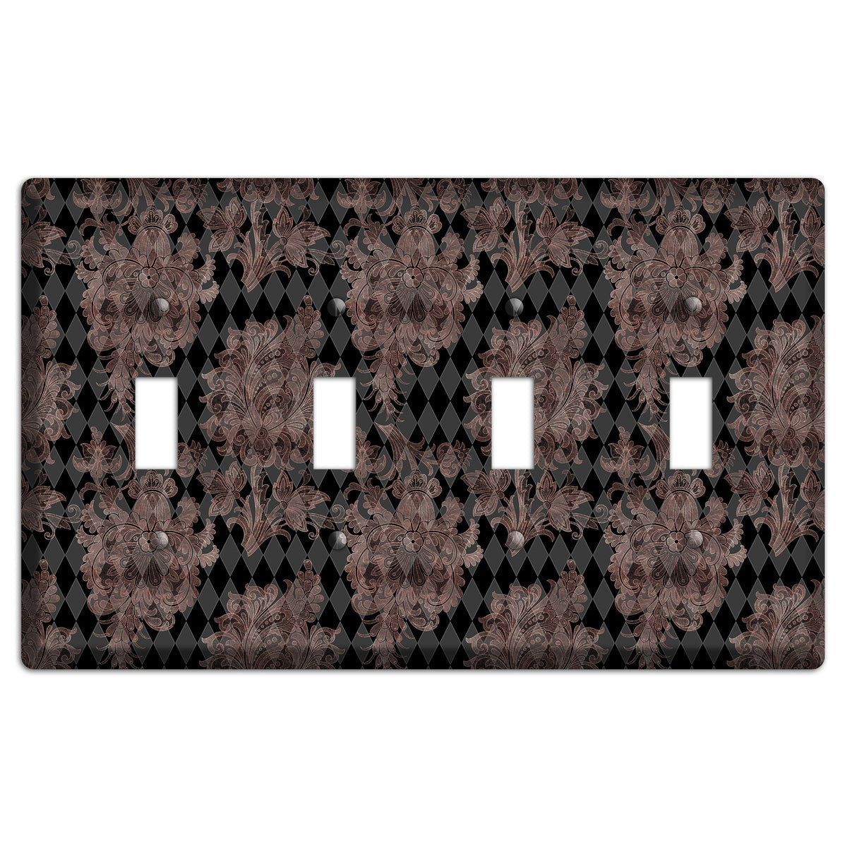 Black and Rose Ornate Diamond 4 Toggle Wallplate