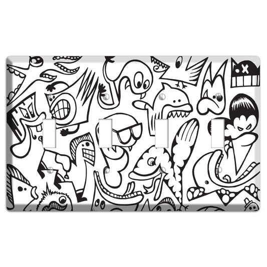 Black and White Whimsical Faces 1 4 Toggle Wallplate