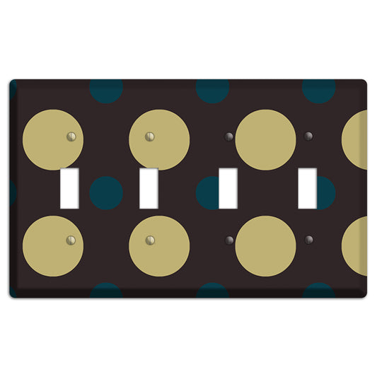 Brown with Olive and Dark Aqua Multi Polka Dots 4 Toggle Wallplate