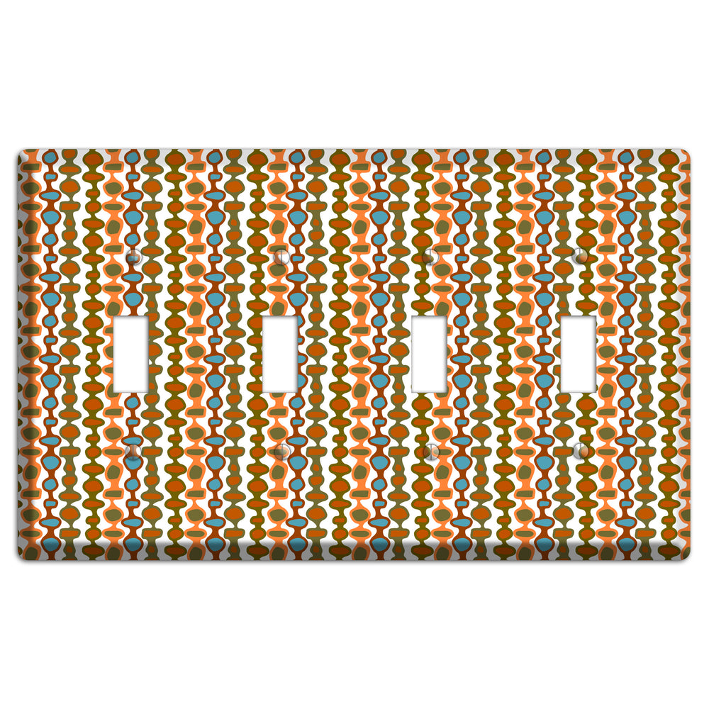 Multi Umber and Dusty Blue Bead and Reel 4 Toggle Wallplate