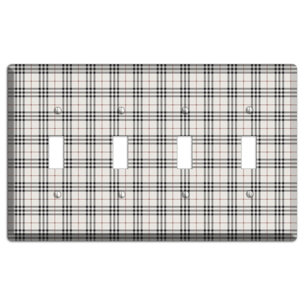 White and Black Plaid 4 Toggle Wallplate