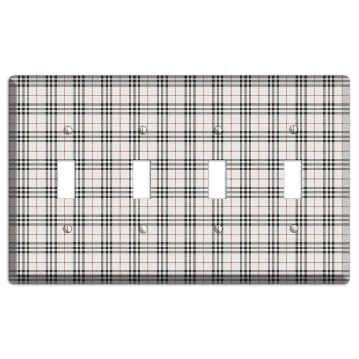 White and Black Plaid 4 Toggle Wallplate