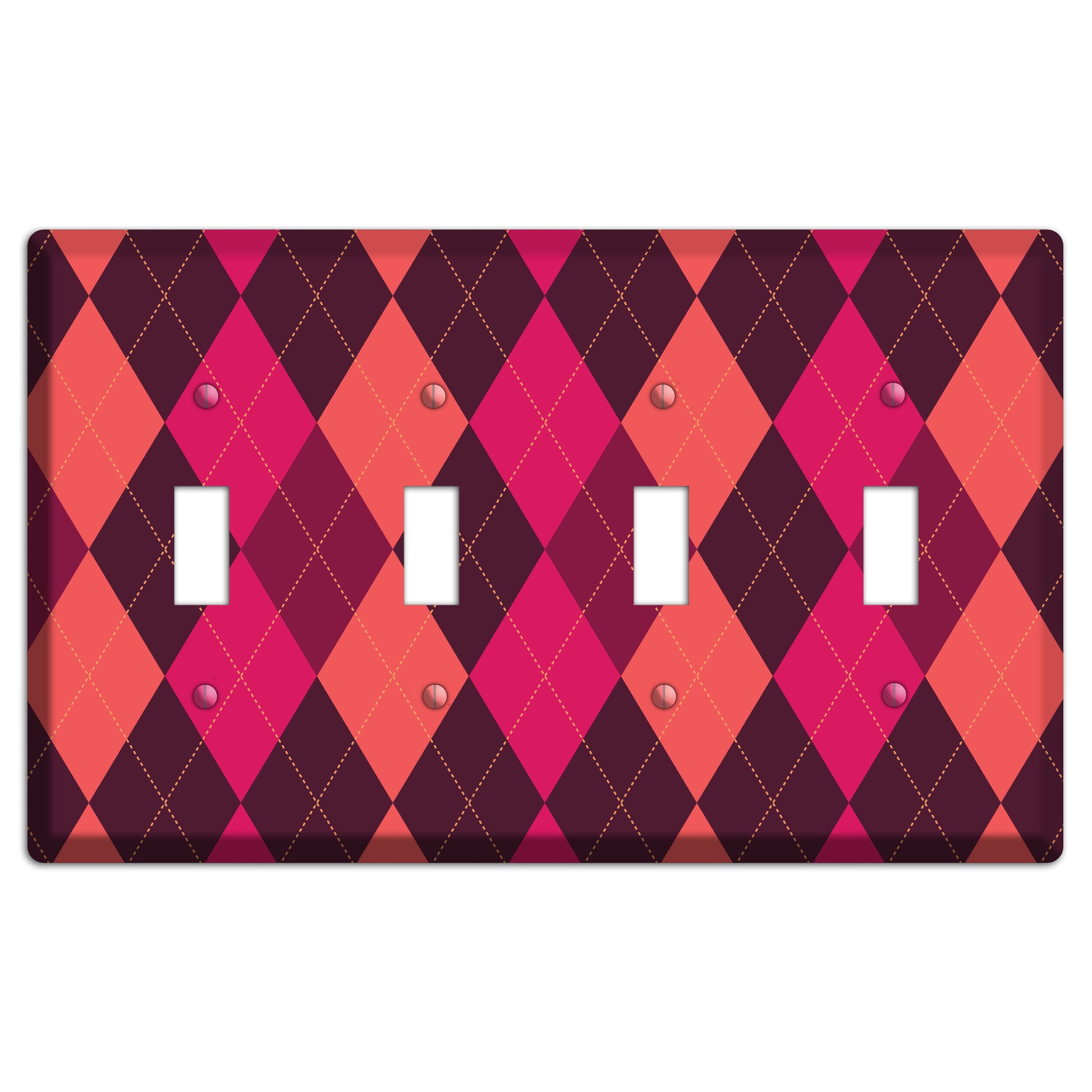 Orange and Pink Argyle 4 Toggle Wallplate