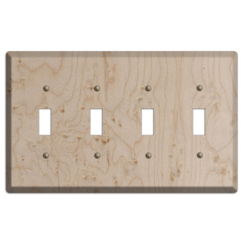 Birdseye Maple Wood Four Toggle Switchplate