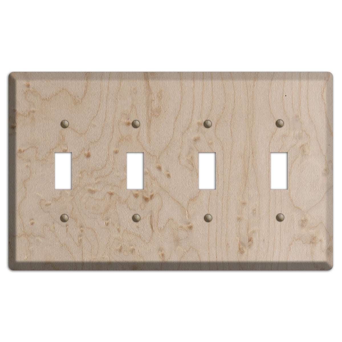 Birdseye Maple Wood Four Toggle Switchplate