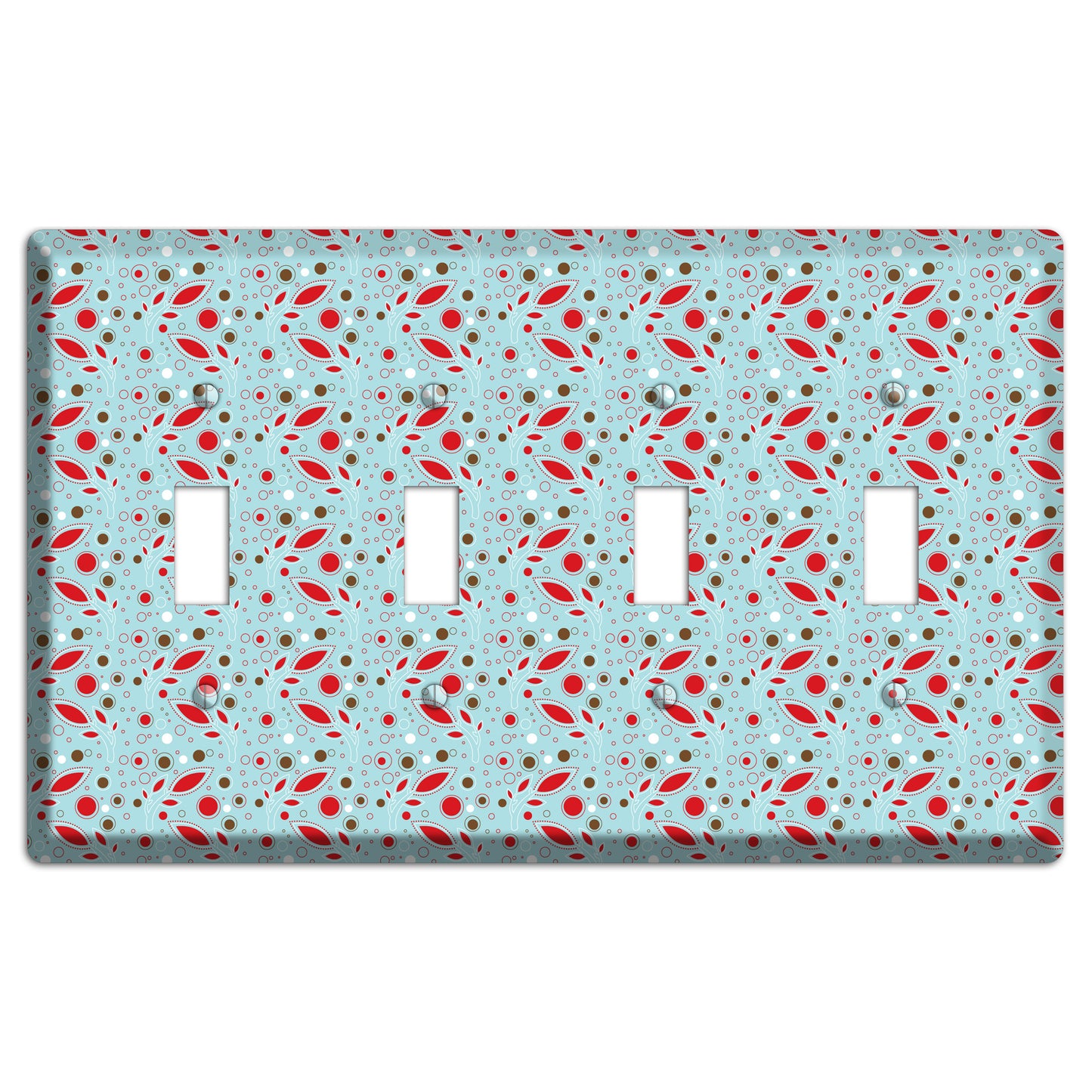 Dusty Blue with Red and Brown Retro Sprig 4 Toggle Wallplate