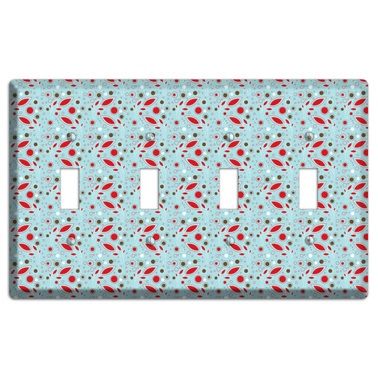 Dusty Blue with Red and Brown Retro Sprig 4 Toggle Wallplate