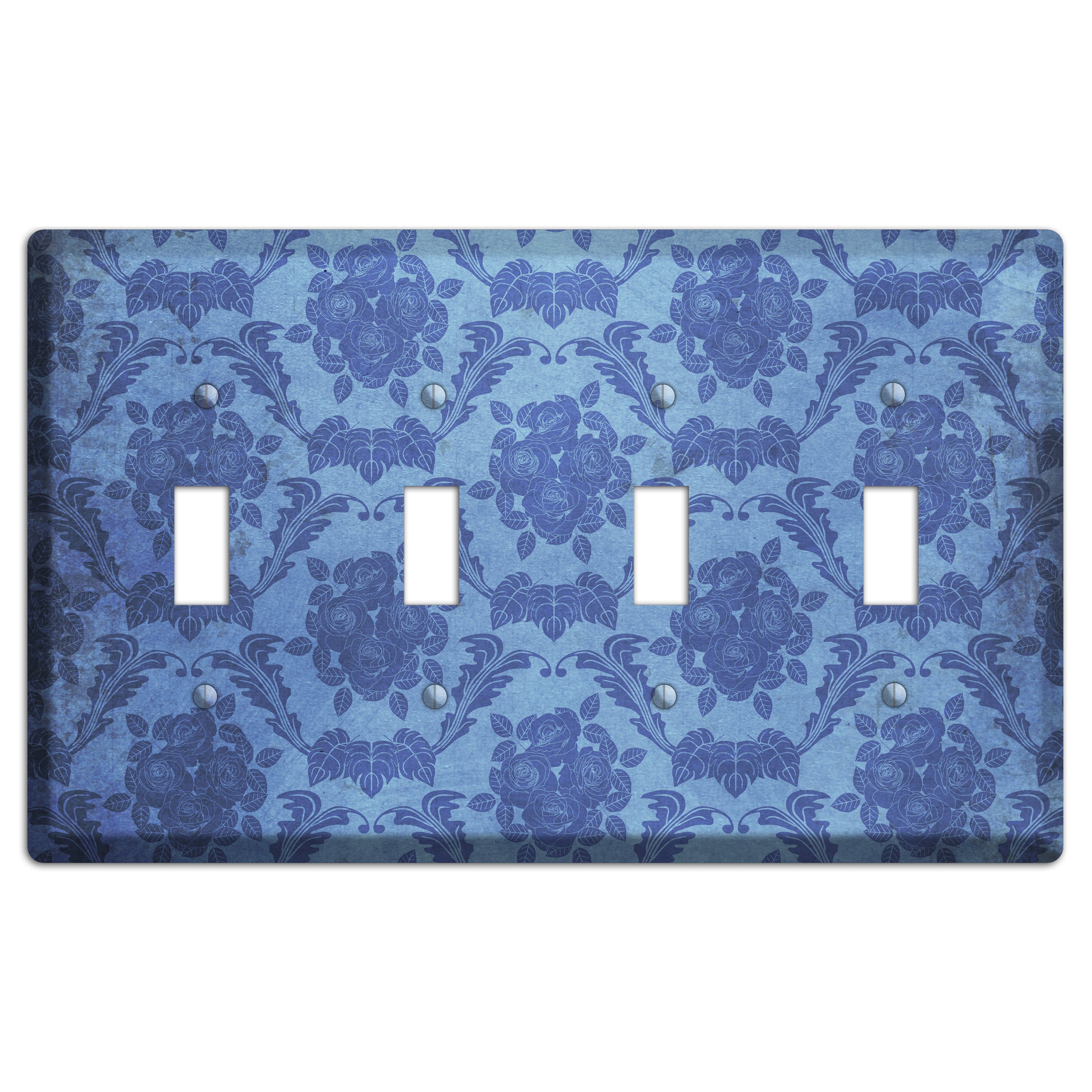 Polo Blue Vintage Rose Damask 4 Toggle Wallplate
