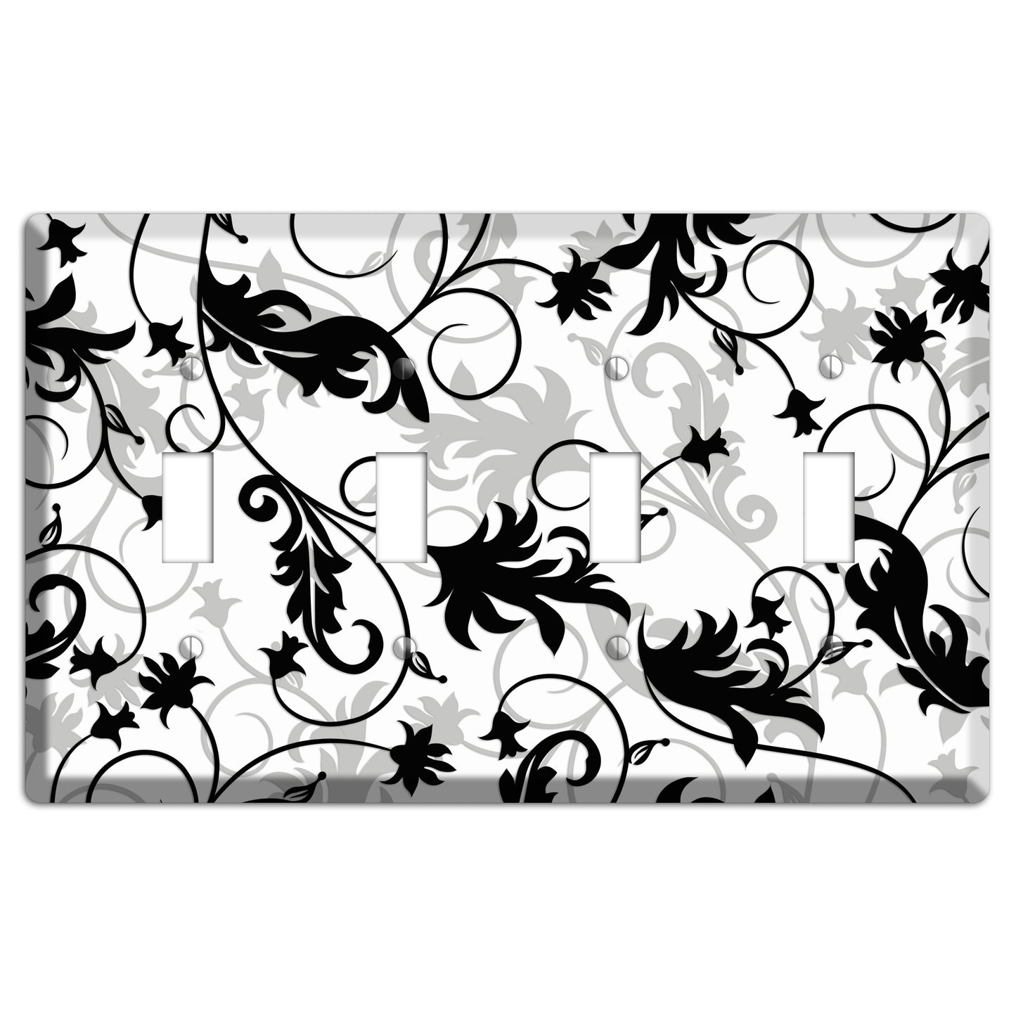 Black White and Grey Victorian Sprig 4 Toggle Wallplate