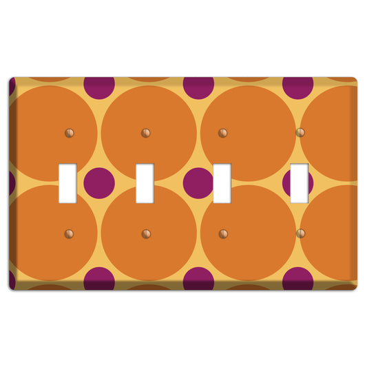 Orange with Umber and Plum Multi Tiled Large Dots 4 Toggle Wallplate