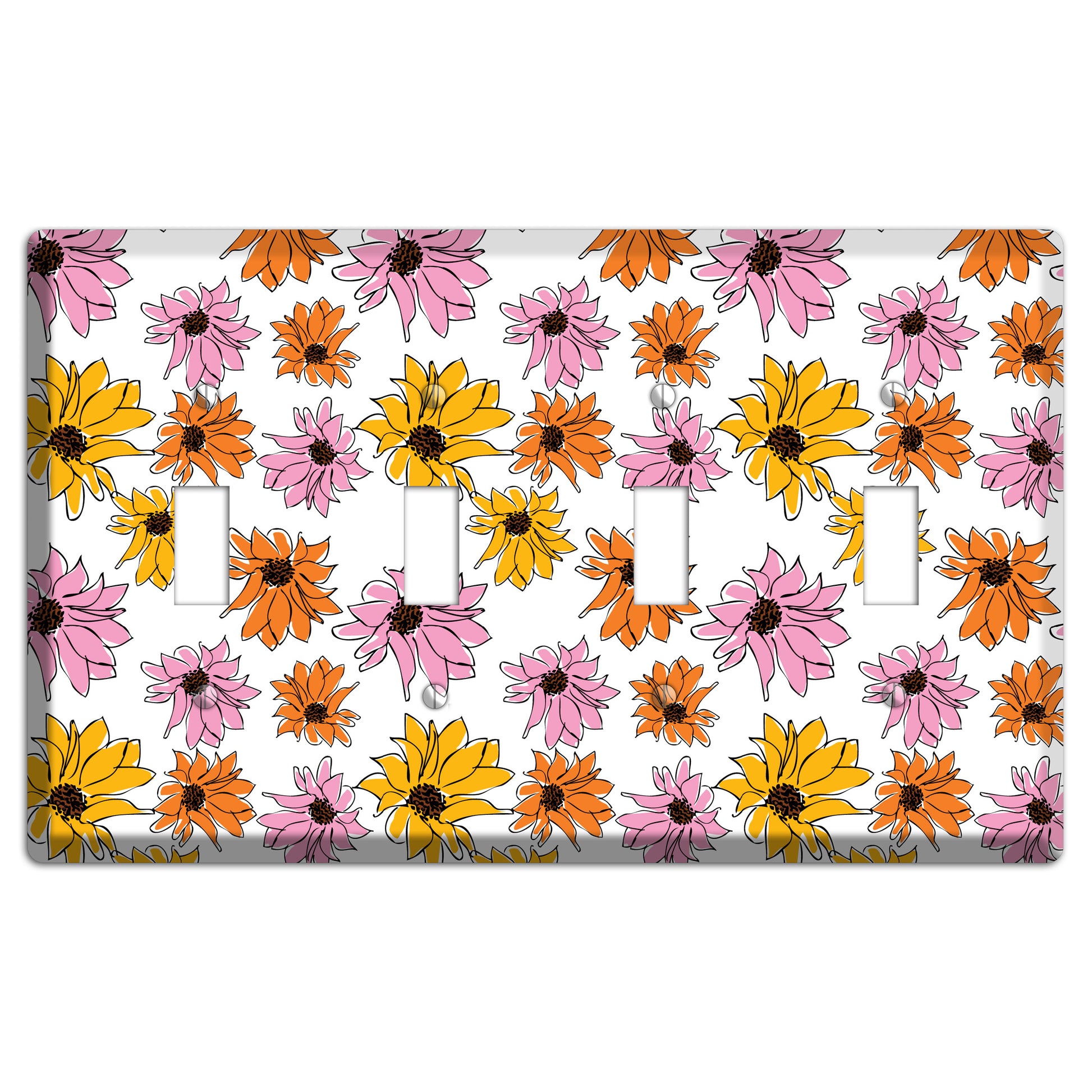 Pink Orange Yellow Flowers 4 Toggle Wallplate