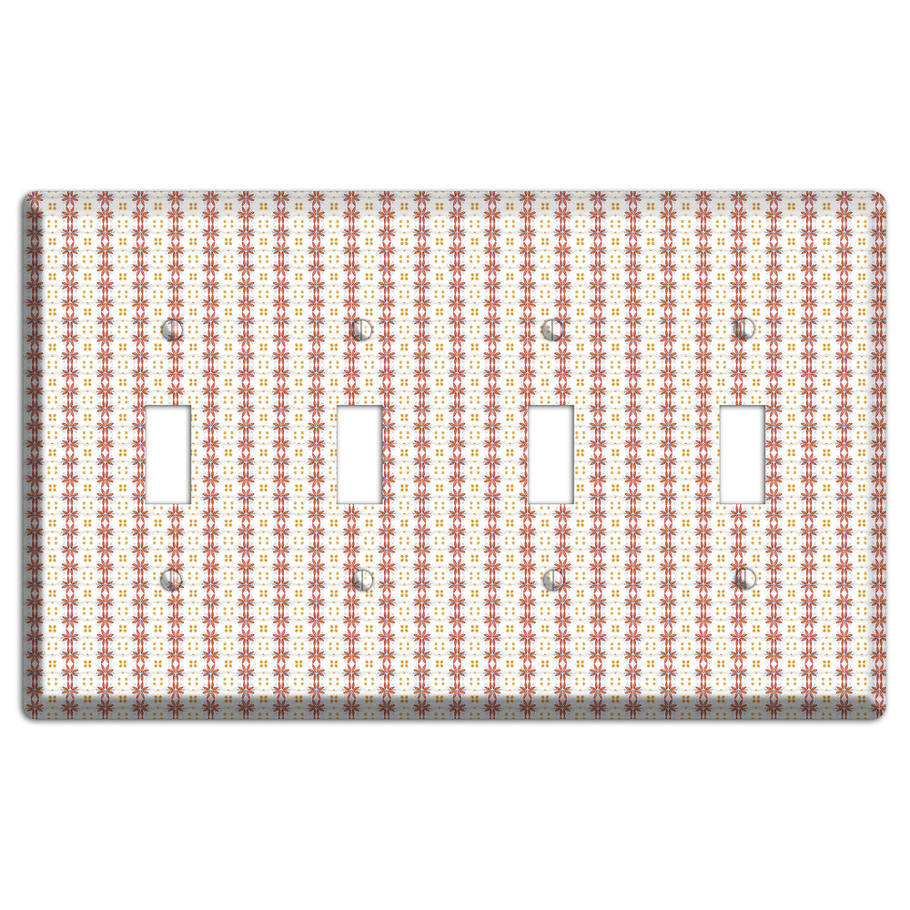 White with Red Smocking 4 Toggle Wallplate