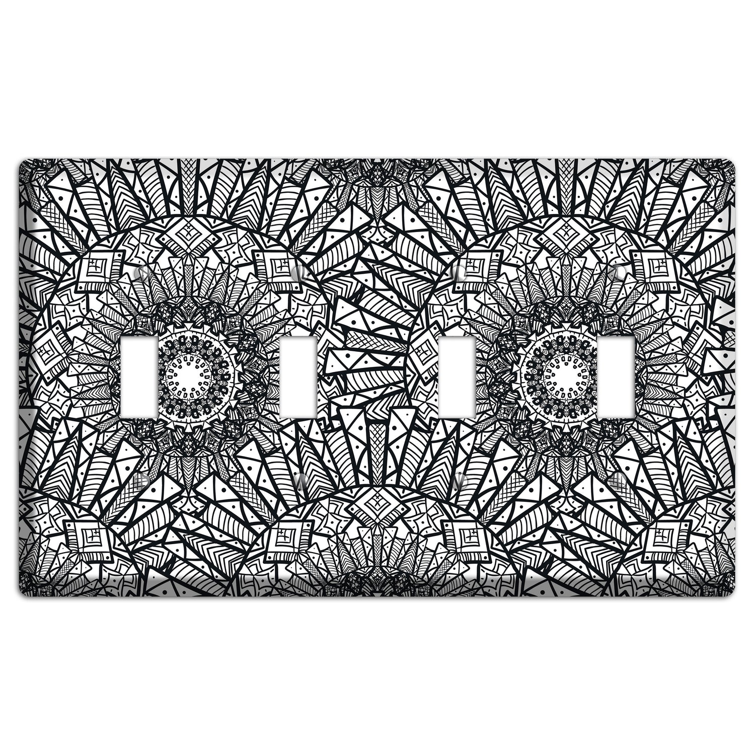 Mandala Black and White Style X Cover Plates 4 Toggle Wallplate