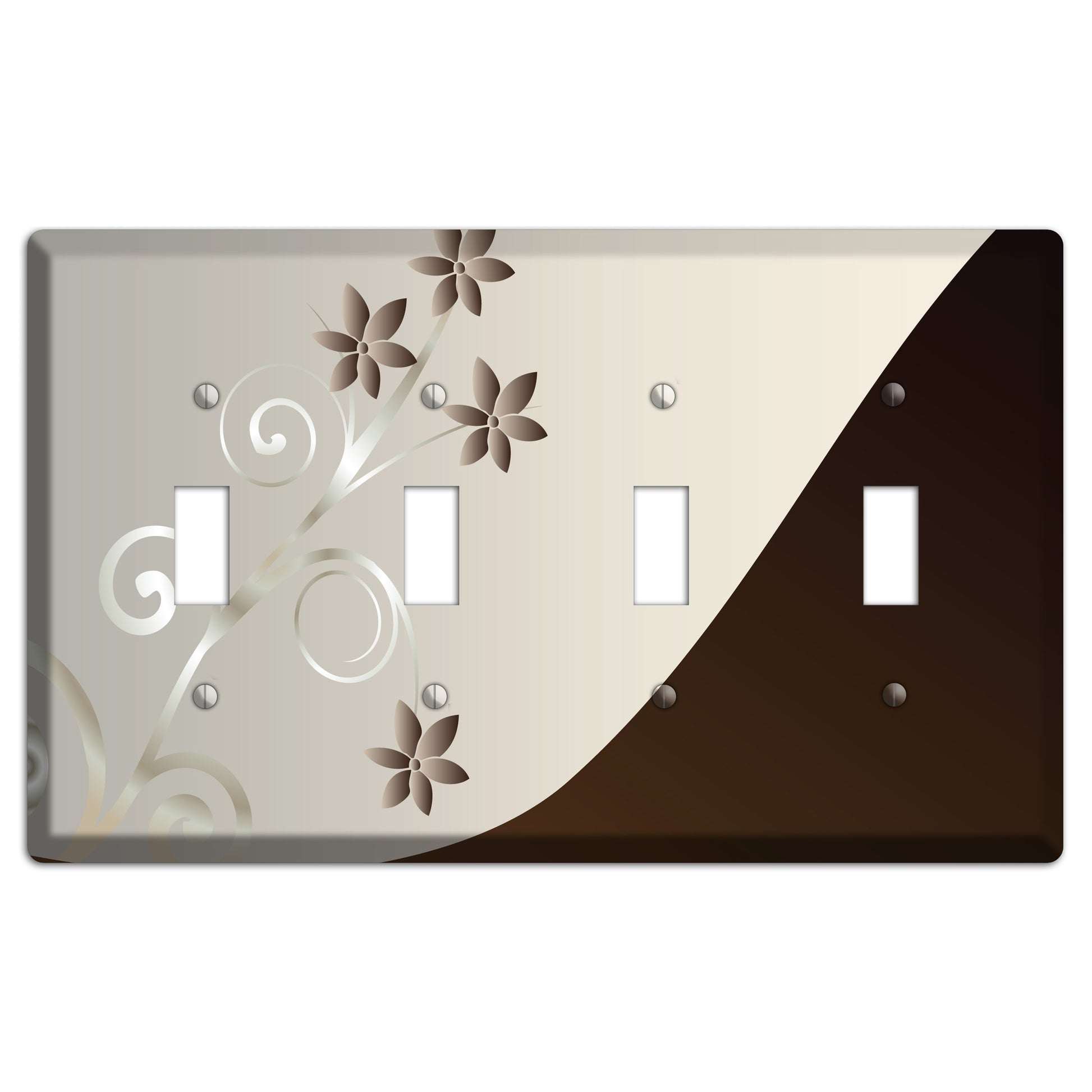 Grey Floral Swirl Sprig 4 Toggle Wallplate