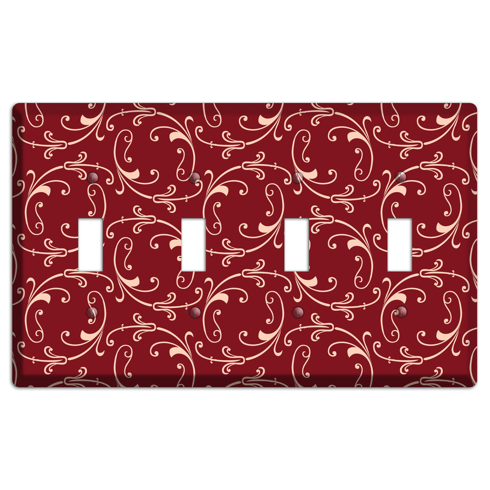 Burgundy Victorian Sprig 4 Toggle Wallplate