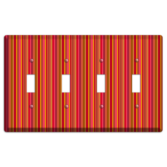 Multi Red Vertical Stripes 4 Toggle Wallplate