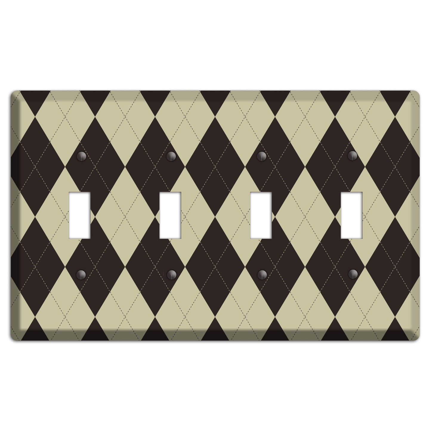 Beige and Black Argyle 4 Toggle Wallplate