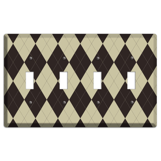 Beige and Black Argyle 4 Toggle Wallplate