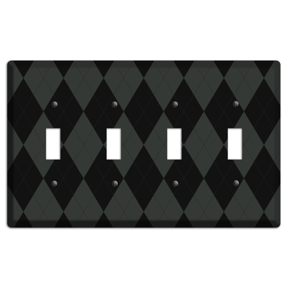 Gray and Black Argyle 4 Toggle Wallplate