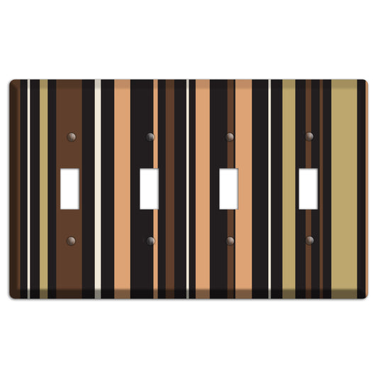 Multi Brown and Coral Vertical Stripe 4 Toggle Wallplate