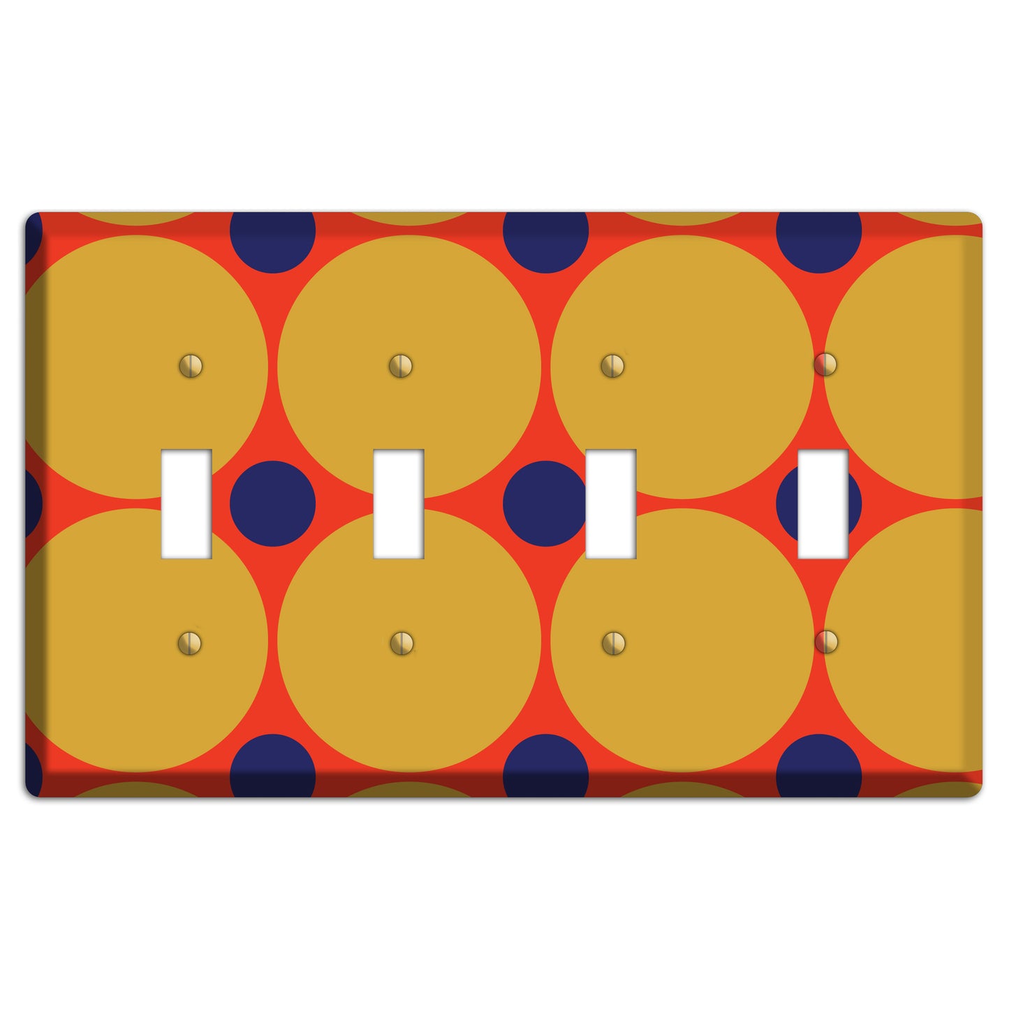 Red with Mustard and Blue Multi Tiled Large Dots 4 Toggle Wallplate