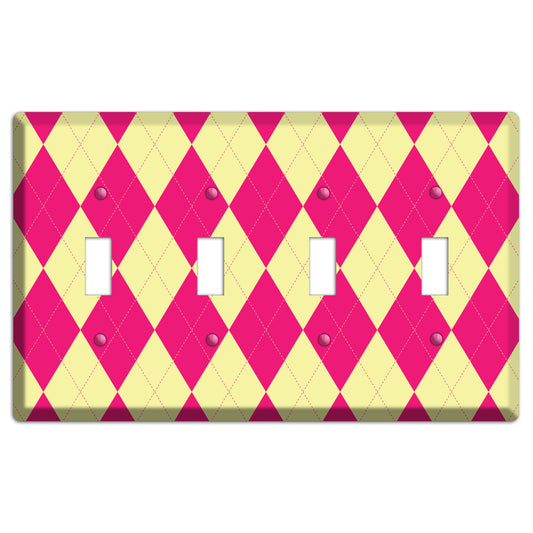 Pink and Yellow Argyle 4 Toggle Wallplate