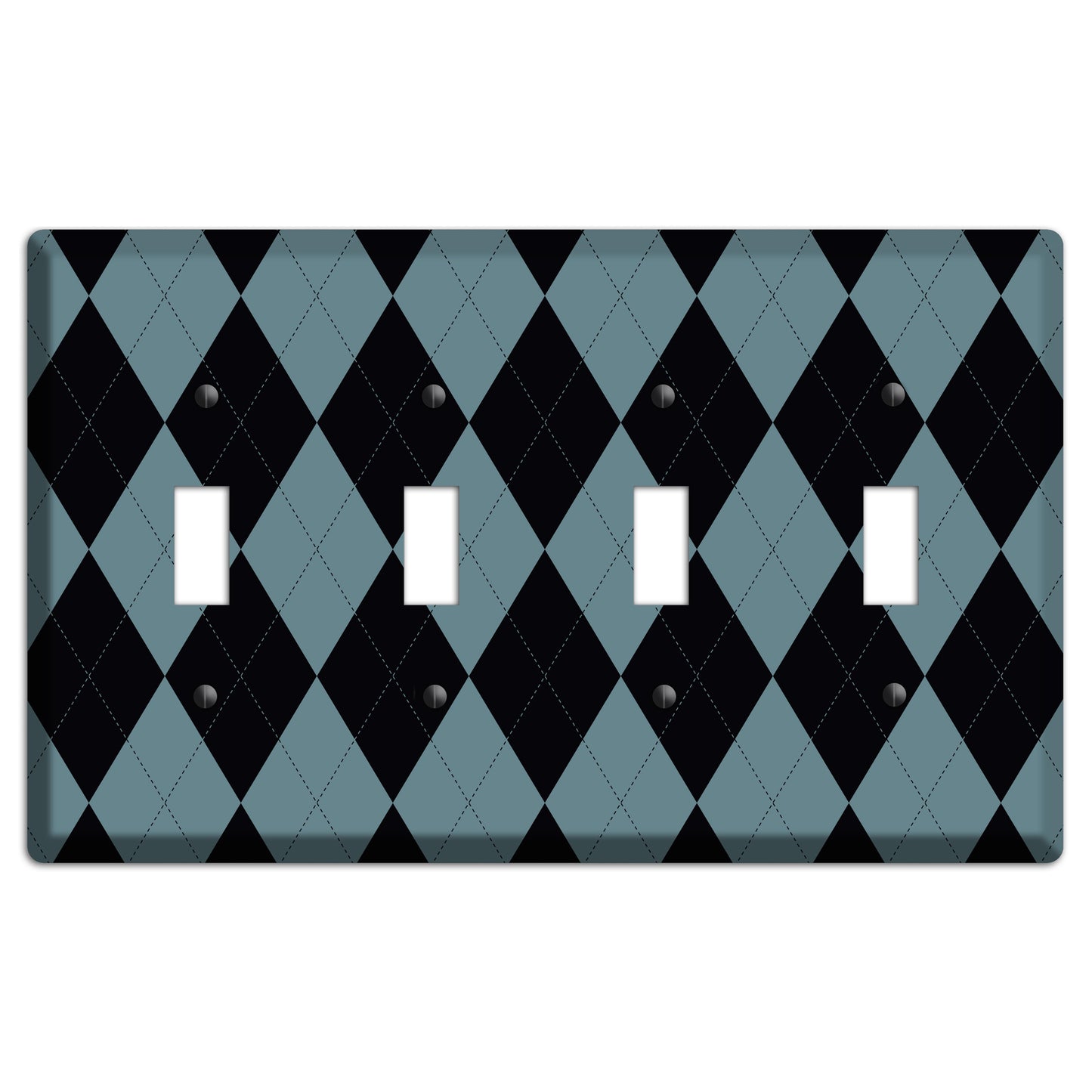 Blue and Black Argyle 4 Toggle Wallplate