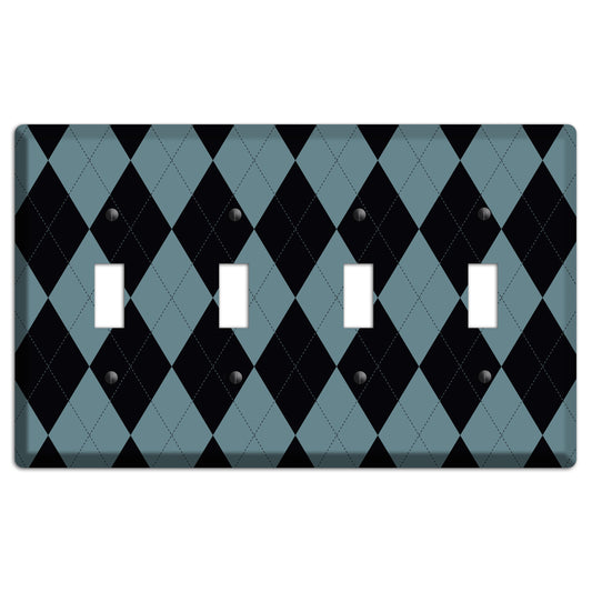 Blue and Black Argyle 4 Toggle Wallplate