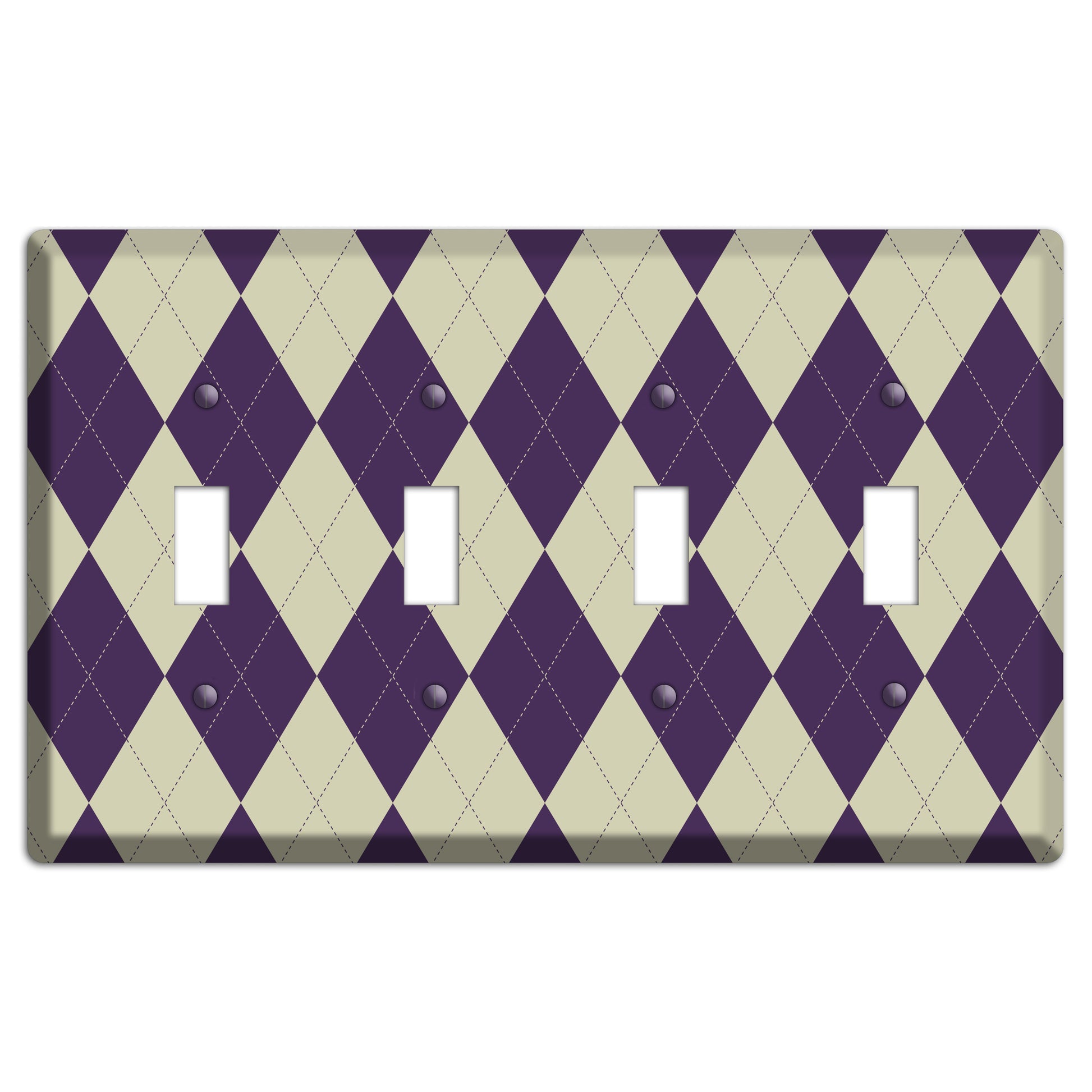 Purple and Tan Argyle 4 Toggle Wallplate