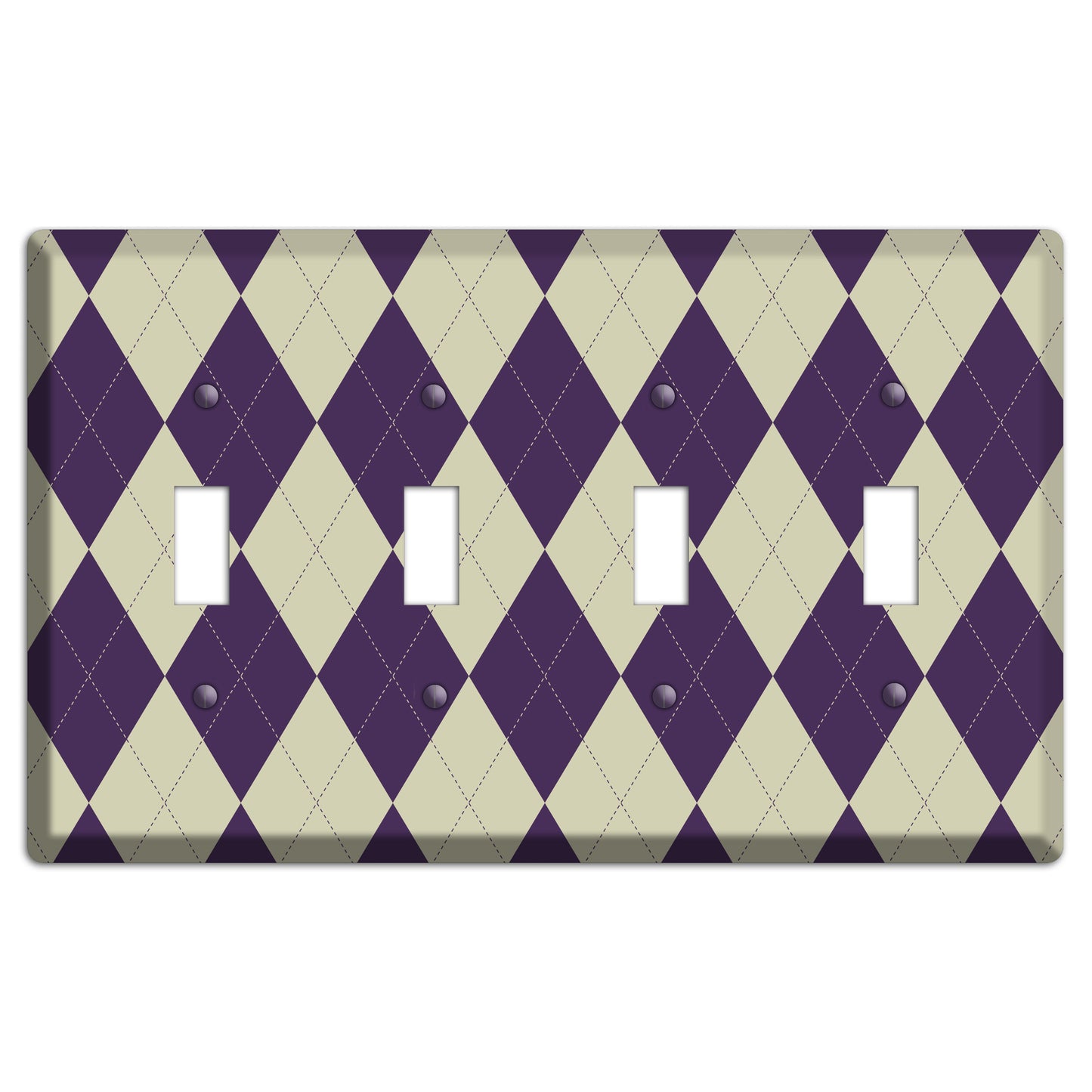 Purple and Tan Argyle 4 Toggle Wallplate
