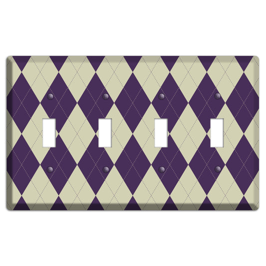 Purple and Tan Argyle 4 Toggle Wallplate