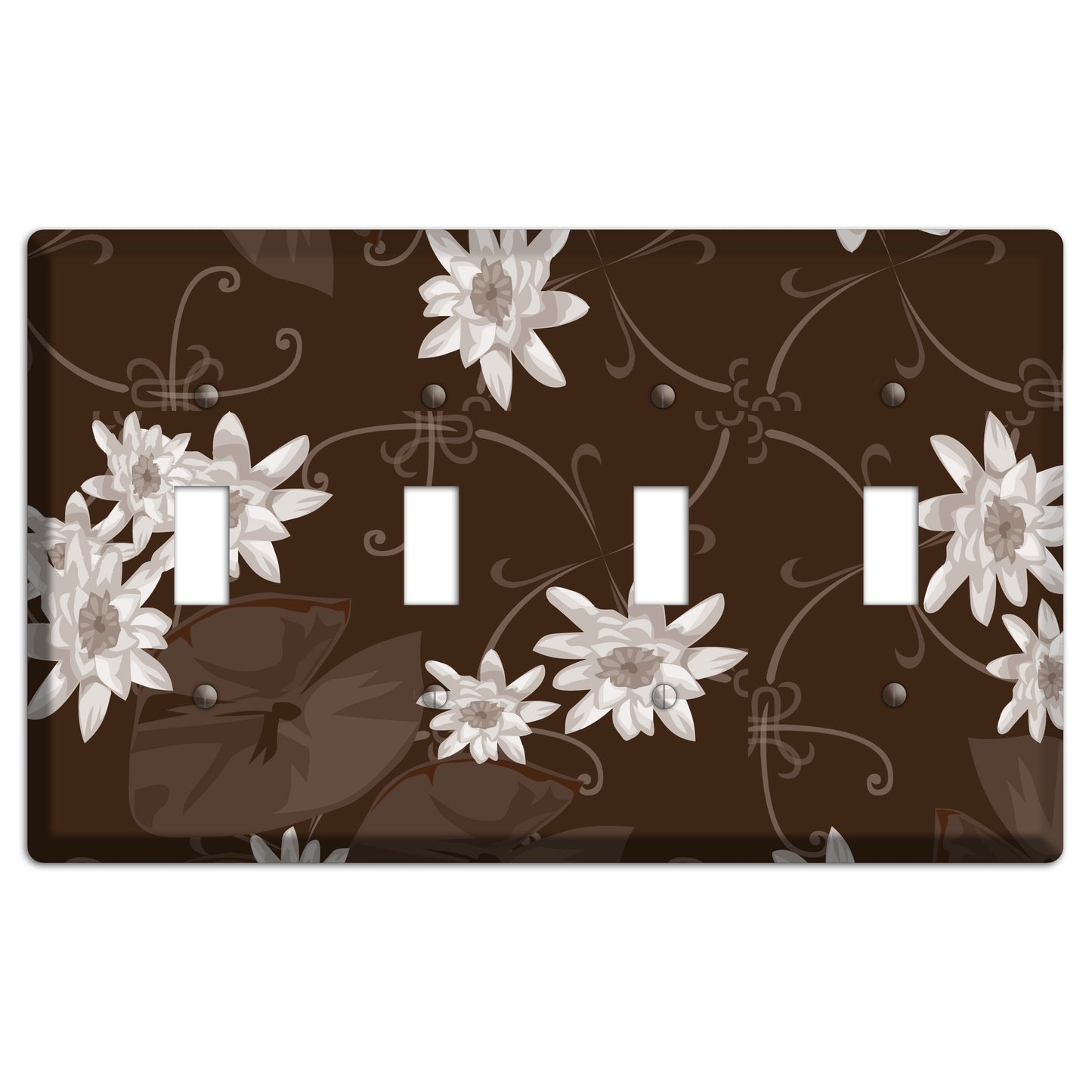 Brown with White Blooms 4 Toggle Wallplate