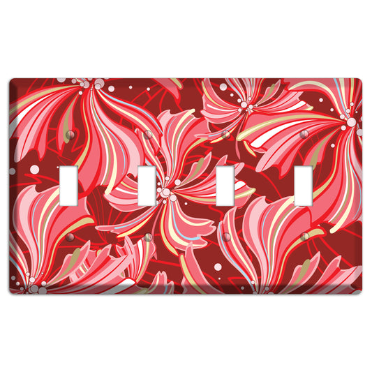 Red Deco Blossoms 4 Toggle Wallplate