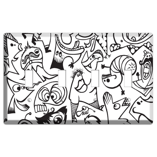 Black and White Whimsical Faces 2 4 Toggle Wallplate