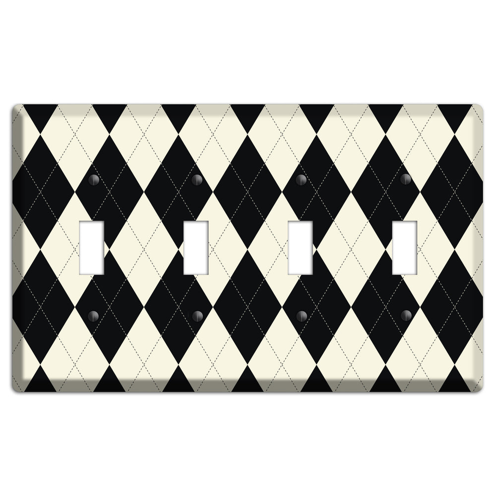 Black and Tan Argyle 4 Toggle Wallplate