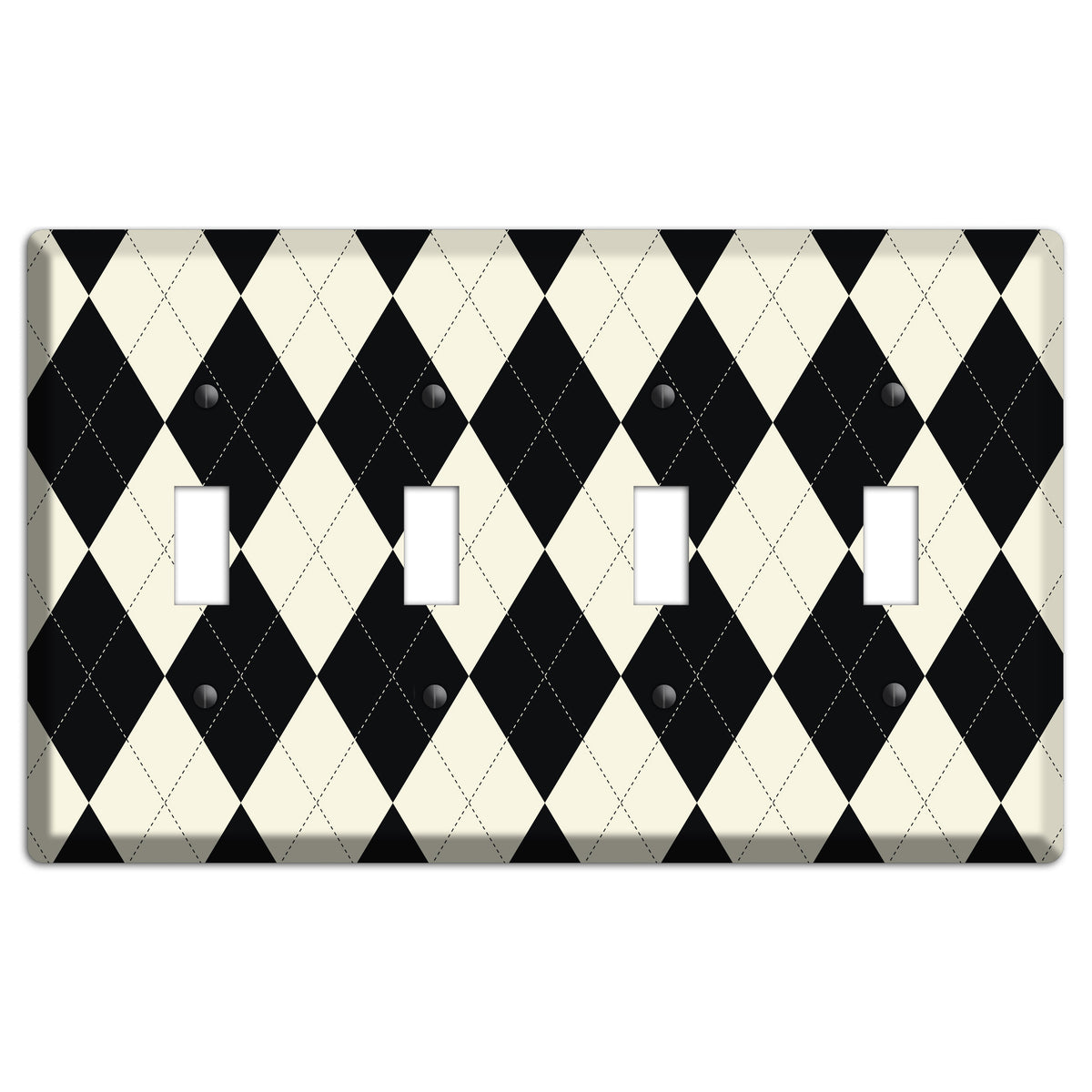 Black and Tan Argyle 4 Toggle Wallplate