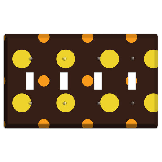Black with Yellow and Orange Multi Medium Polka Dots 4 Toggle Wallplate