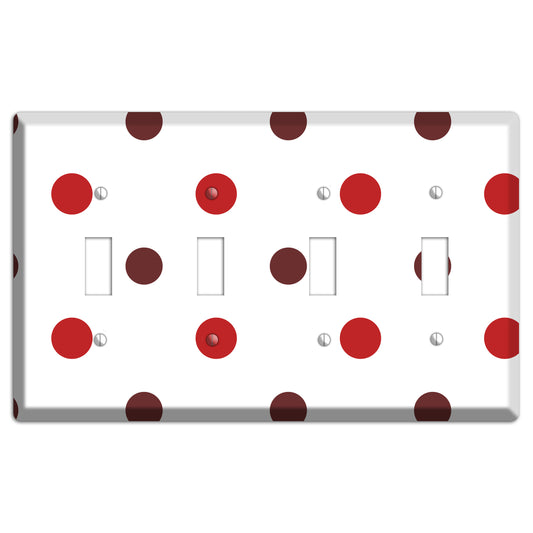 Red and Brown Medium Polka Dots 4 Toggle Wallplate