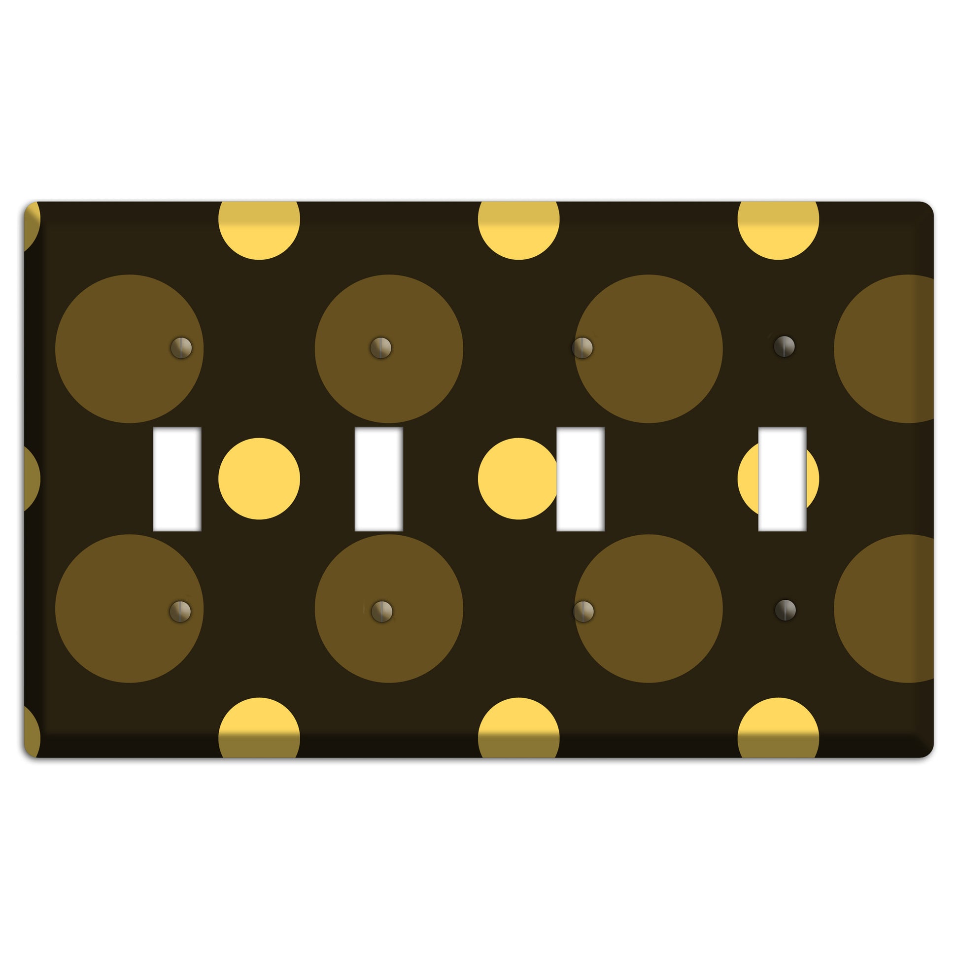 Brown with Brown and Yellow Multi Medium Polka Dots 4 Toggle Wallplate