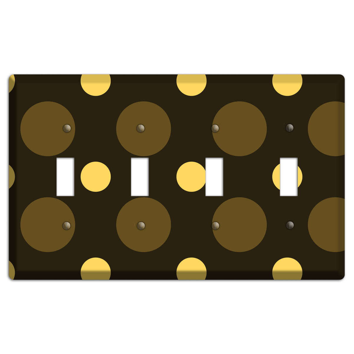 Brown with Brown and Yellow Multi Medium Polka Dots 4 Toggle Wallplate